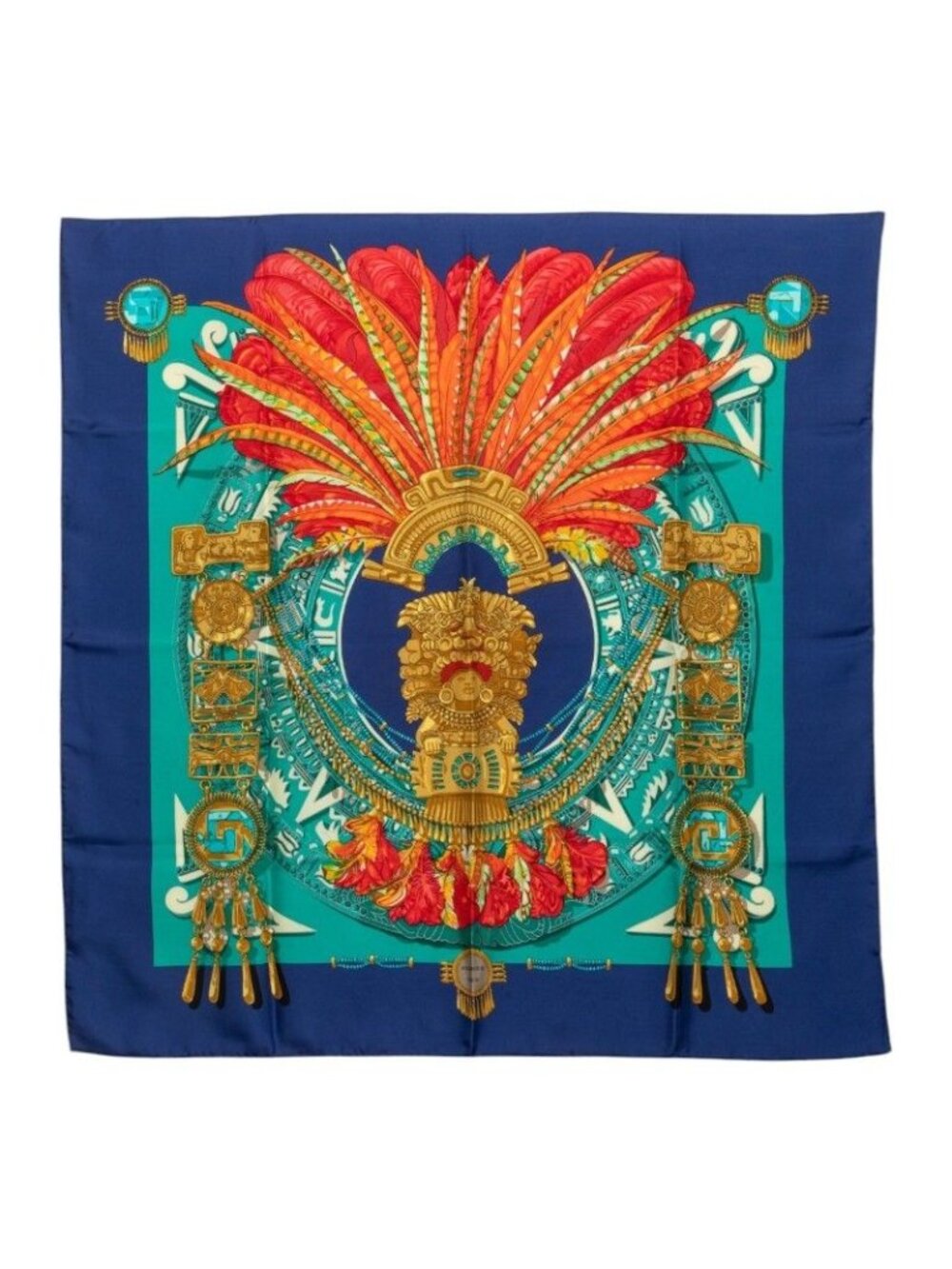 Hermes Carre 90 Mexique Mexico Scarf Blue Multicolor Silk